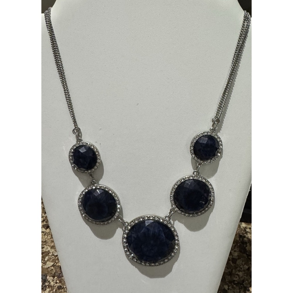 Simply Vera Wang Blue Cabochon Marble Rhinestone Statement Necklace 21"‎